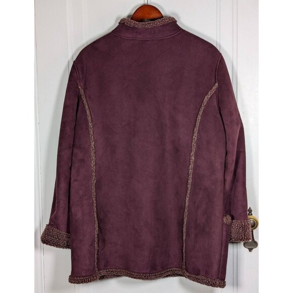 LL Bean Jacket Womens XL Petite Purple Button Sherpa Lined Chore Faux Suede Coat - Picture 2 of 4